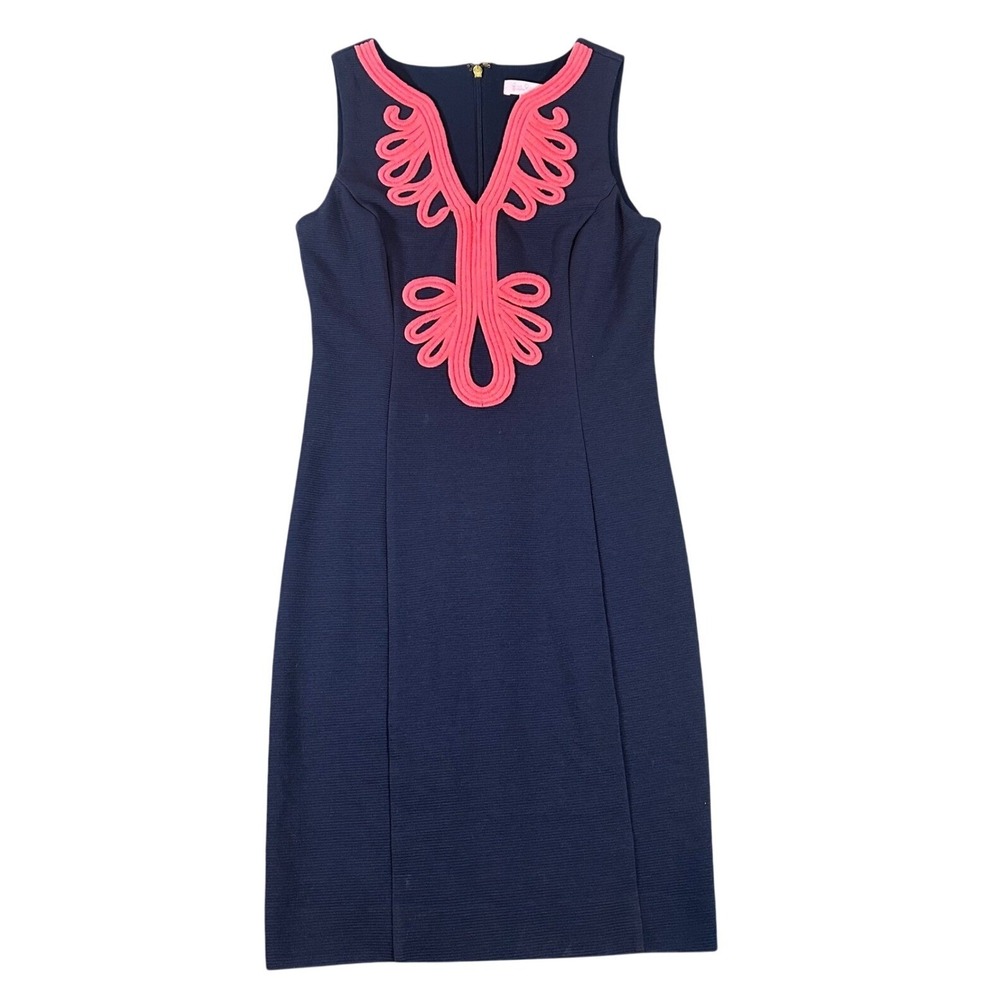 Lilly Pulitzer Janice Soutache Ottoman Knit Shift Dress 87489 Womens XS Blue